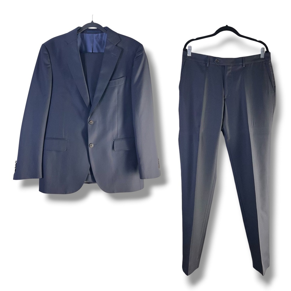 Jomers Mens Sz 40R 34W Suit Set Blue Italian Wool Vitale Barberis Canonico